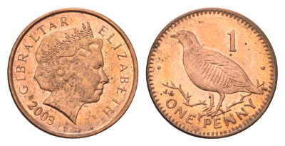 Гибралтар 1 пенни 2003 KM 773 сталь плакированная медью UNC 4668-469