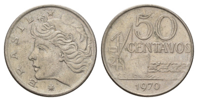 Бразилия 50 сентаво 1970 KM 580a медно-никель 4561-1143