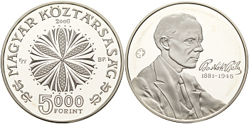 Венгрия 5000 форинтов 2006 125 лет со дня рождения Бела Бартока, композитор KM 791 серебро  PROOF 11-183-15