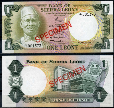 Сьерра-Леоне 50 центов, 1, 2, и 5 емалангени 1978 образец, Specimen, № 001373 Pick 4 s, 5 s, 6 s, 7 s  бумага  UNC (пресс) 451-24-1