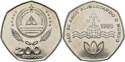Кабо-Верде 200 эскудо 1995 50 лет FAO KM 34 медно-никель UNC 3333-933