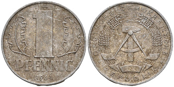 ГДР 1 пфеннииг 1964 A KM 8.1 алюминий 4596-546