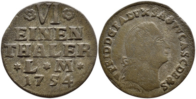 Ангальт-Бернбург 1/6 талера 1754 LM KM 39 серебро 560-1644