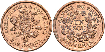 Канада 1 су ND Du Bus Canada, токен KM TN3 медь    4599-534