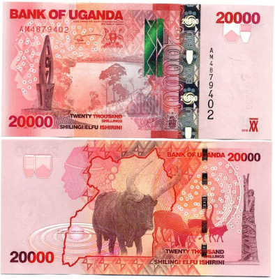 Уганда 20000 шиллингов 2010 буйвол Pick 53 бумага UNC (пресс) 448-141-1