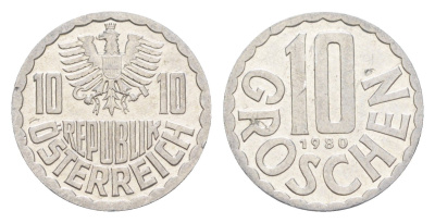 Австрия 10 грошей 1980 KM 2878 алюминий 4528-523