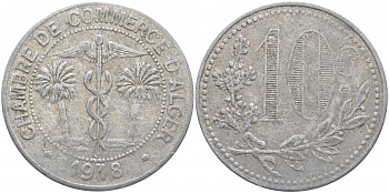 Алжир, Французская оккупация 10 сантимов 1918 Alger Chamber of Commerce KM TnA5 алюминий 114-914