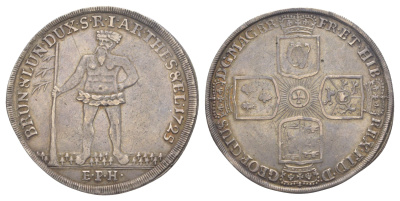 Брауншвейг-Каленберг-Ганновер 1 талер 1725 EPH, дикарь, Георг I (1698-1727), из коллекции Ричарда Б. Смита Davenport 2077, KM 134, Smith 29, Welter 2231 серебро 00-901-10