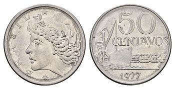 Бразилия 50 сентаво 1977 KM 580b нержавеющая сталь UNC 4556-723