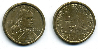 США 1 ДОЛЛАР 2000 F ИНДИАНКА бронза 4-545