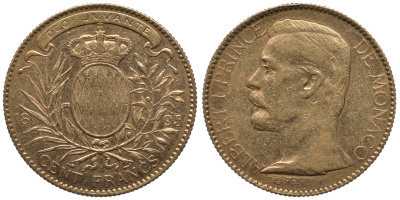Монако 100 франков 1895 Альберт I KM 105 золото 00-000-00