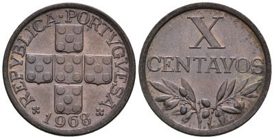 Португалия 10 сентаво 1968 KM 583 бронза 4147-557