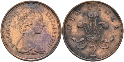 Великобритания 2 пенса 1971 Елизавета II (1952-2022) KM 916, Spink 4235 (C1) бронза 4681-621