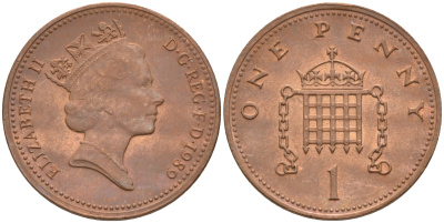 Великобритания 1 пенни 1989 Елизавета II (1952-2022) KM 935, Spink 4381 (B3) бронза 4594-123