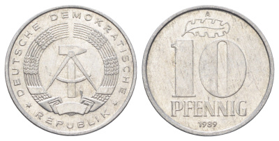 ГДР 10 пфеннигов 1989 A KM 10 алюминий 4697-628