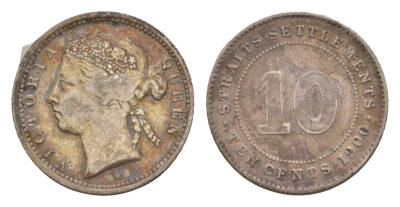 Стрейтс-Сетлментс (Стрейтс Сетлментс) 10 центов 1900 H, Виктория (1837-1901) KM 11 серебро 1519-1045