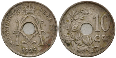 Бельгия 10 сантимов 1926 Belgie KM 86 медно-никель 26-1023