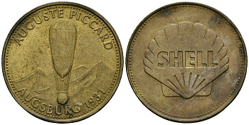 ЮАР жетон 1969 Shell, Auguste Piccard, рекламный жетон, воздушный шар, человек в полете алюминий 4521-611