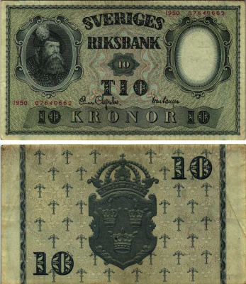 Швеция 10 крон 1950 Pick 40k бумага 6312-56-3-2