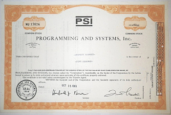 США, Programs and Systems, Inc. 500 акций 1969 бумага 00-00