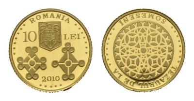 Румыния 10 леев 2010 золотые сокровища, тираж 500 экземпляров KM 238 золото PROOF 00-000-00