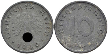 ГЕРМАНИЯ 10 РЕЙХСПФЕННИГОВ 1940 A KM 101, J. 371 цинк 4401-911