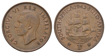 ЮАР 1 пенни 1942 Георг VI (1936-1952) KM 25 бронза 4123-243