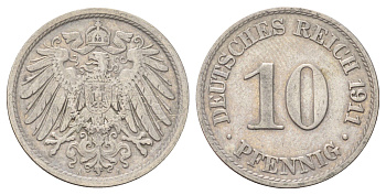 Германия 10 пфеннигов 1911 A KM 12, J. 13 медно-никель 4701-1122