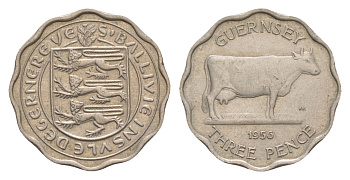 Гернси 3 пенса 1956 год-тип KM 17 медно-никель 4659-565