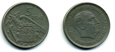 ИСПАНИЯ 5 ПЕСЕТ 1957 56-1047