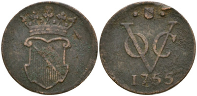 Нидерландская Восточная Индия 1/2 дуита 1755 Утрехт KM 112.1 медь 4169-443