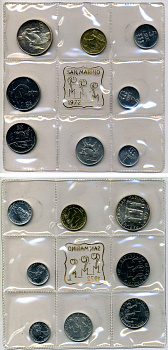 Сан-Марино годовой набор из 8 монет 1972 1, 2, 5, 10, 20, 50, 100 и 500 лир мать поднимает ребенка в воздух KM 14-21, в оригинальной пластиковой запайке серебро KM MS1 серебро UNC 3-4-5-14