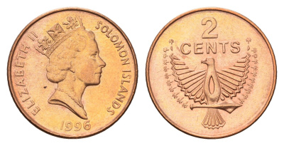 Соломоновы Острова 2 цента 1996 KM 25 сталь плакированная бронзой UNC 4395-934