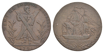 Великобритания, Лотиан, Эдинбург 1/2 пенни 1791 редкий гурт Dalton & Hamer 50a медь 1528-1114