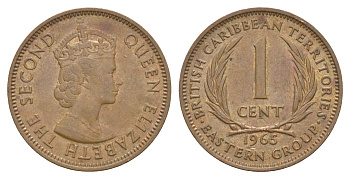 Восточные Карибские острова (Карибы) 1 цент 1965 KM 2 бронза 4514-1215