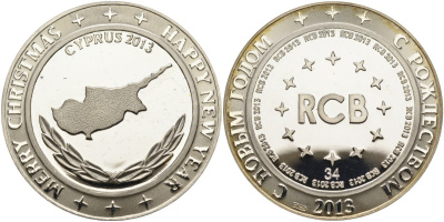 Россия медаль 2013 RCB банк, дочка ВТБ на Кипре, в оригинальной коробке, тираж 80 экз., сертификат, № 34 серебро PROOF 8-1-04-06