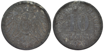 Германия 10 пфеннигов 1920 KM 26, J. 299, Weege 8 цинк 4119-422