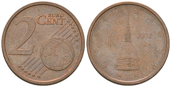 Италия 2 евроцента 2002 R KM 211 сталь плакированная медью 4580-328
