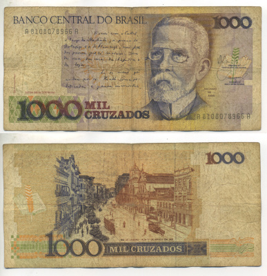 БРАЗИЛИЯ 1000 КРУЗАДО 1988 ПОДПИСЬ 26 Pick 213b бумага 445-18-3