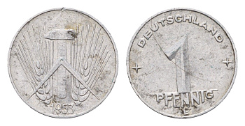 ГДР 1 пфенниг 1953 E KM 7 алюминий 4685-1256