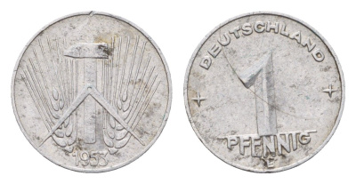 ГДР 1 пфенниг 1953 E KM 7 алюминий 4685-1256