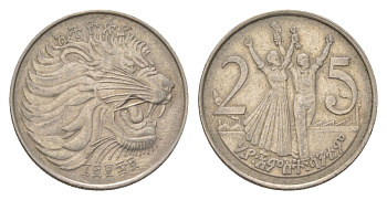 Эфиопия 25 сантимов 1977 EE 1969 KM 46 медно-никель 4627-153