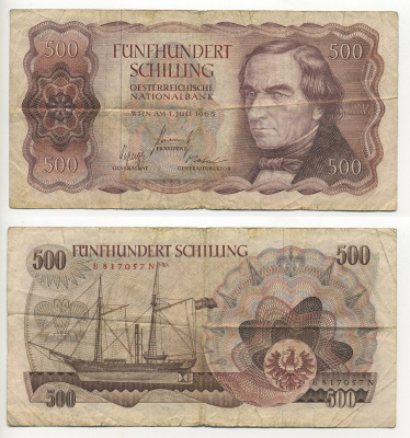 Австрия 500 шиллингов 1965 Йозеф Рессель Pick 139a бумага 6294-9-1-1