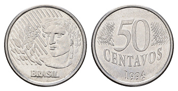 Бразилия 50 сентаво 1994 KM 635 нержавеющая сталь 4556-955