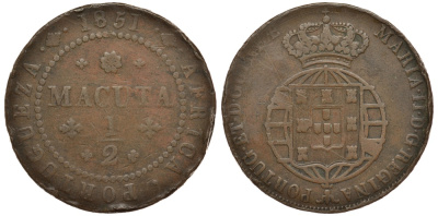 Португальская Ангола 1/2 макута 1851 KM 56 медь 5010-221