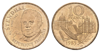 Франция 10 франков 1983 200 лет со дня рождения Стендаля KM 953 никель латунь UNC 60-745