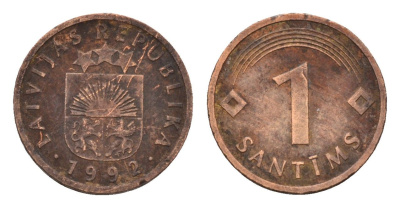 Латвия 1 сантим 1992 KM 15 сталь плакированная медью 105-144