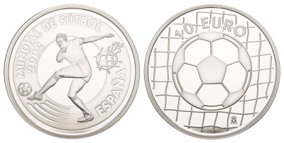 Испания 10 евро 2002 Чемпионат мира по футболу 2002 KM 1070 серебро PROOF 1083-2-41