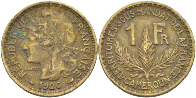 Французский Камерун 1 франк 1926 (а), монетный двор Париж KM 2 алюминиевая бронза 73-1454