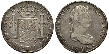 Боливия 8 реалов 1825 JL, Фердинанд VII KM серебро 00-000-00